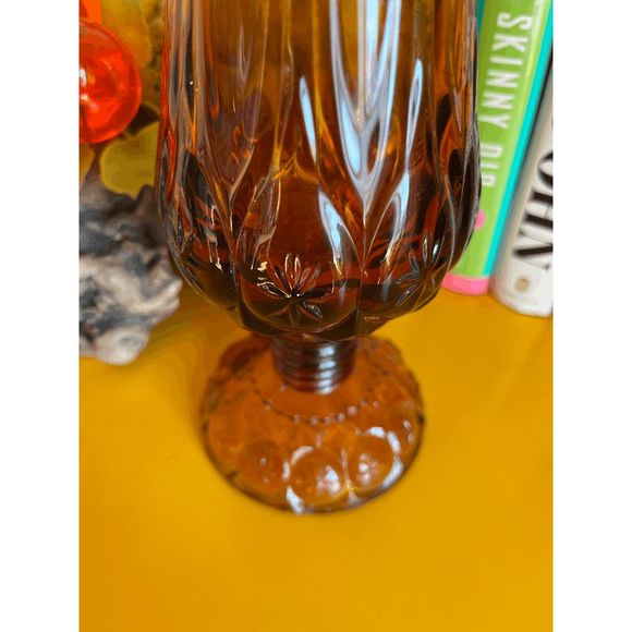 Vintage Kanawa 1960s Amber Mid Century Glass Swung Vase Amber - Picture 4 of 6